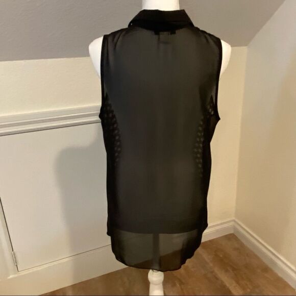 Double Zero Sheer Blouse Sleeveless Button Front Black White Polka Dot Size L - Picture 4 of 11